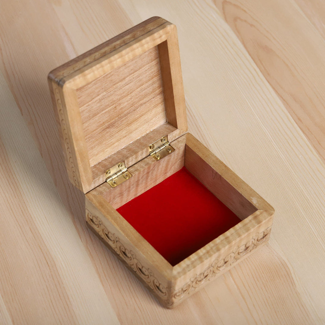 Traditional Floral Hand-Carved Walnut Wood Jewelry Box - Great Palace