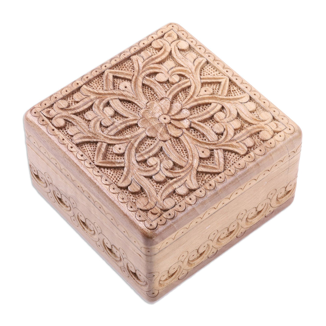 Traditional Floral Hand-Carved Walnut Wood Jewelry Box - Great Palace