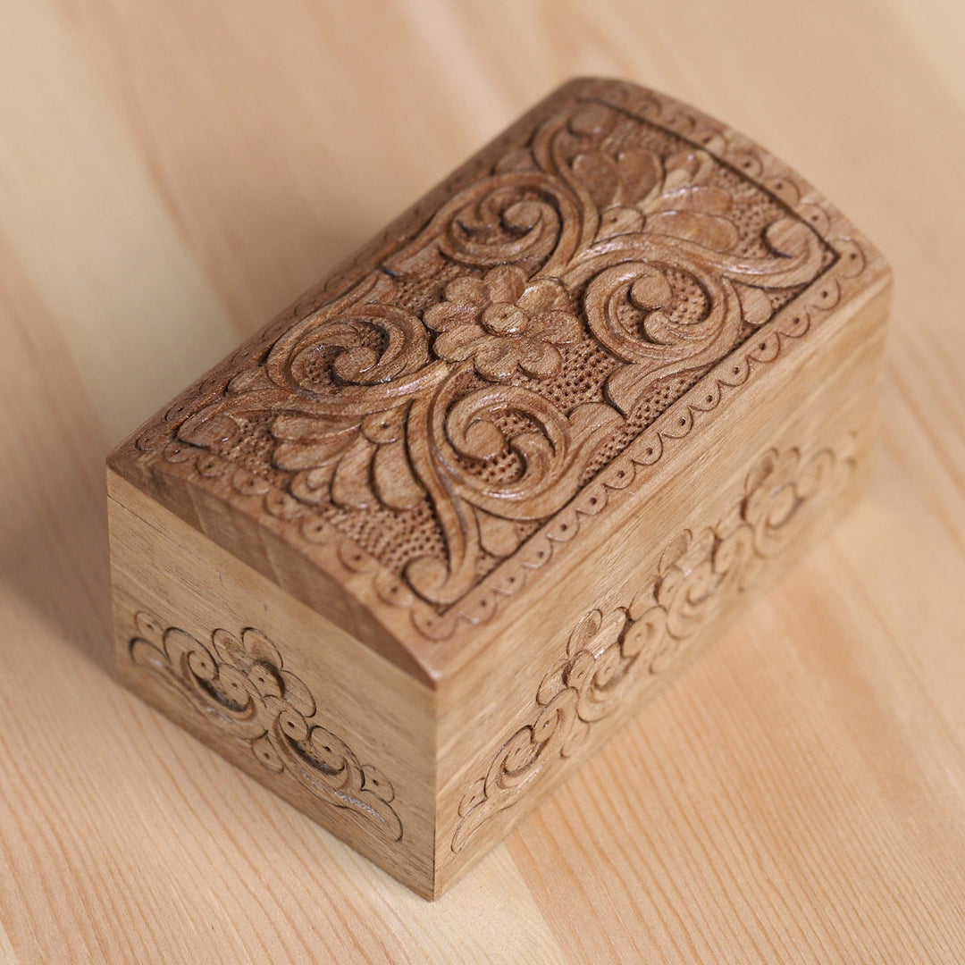 Hand-Carved Floral Walnut Wood Jewelry Box from Uzbekistan