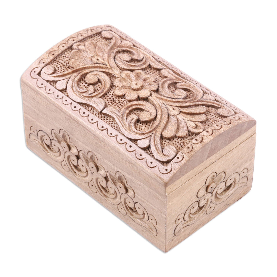 Hand-Carved Floral Walnut Wood Jewelry Box from Uzbekistan - Khiva's Treasure