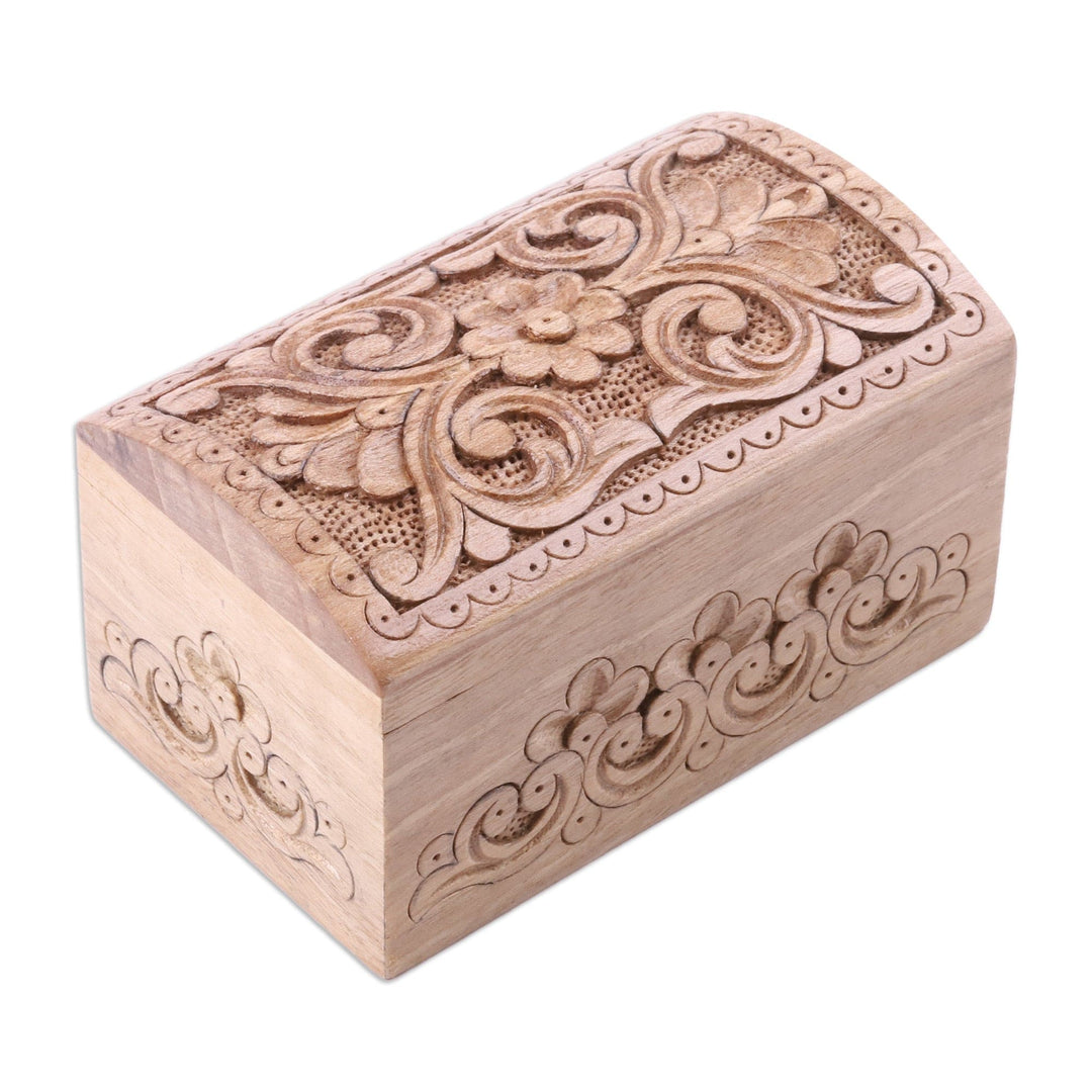Hand-Carved Floral Walnut Wood Jewelry Box from Uzbekistan - Khiva's Treasure