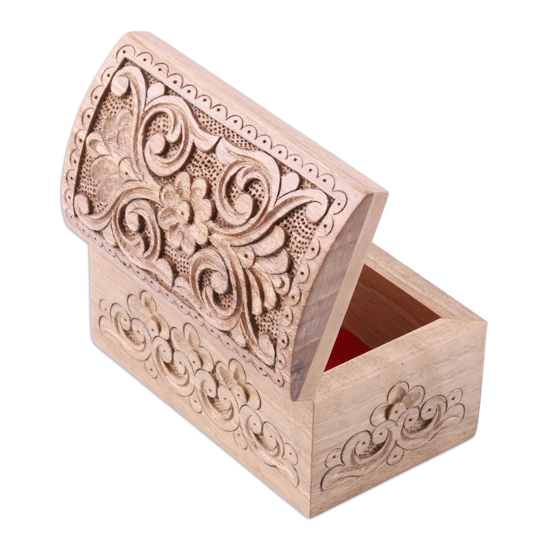 Hand-Carved Floral Walnut Wood Jewelry Box from Uzbekistan - Khiva's Treasure