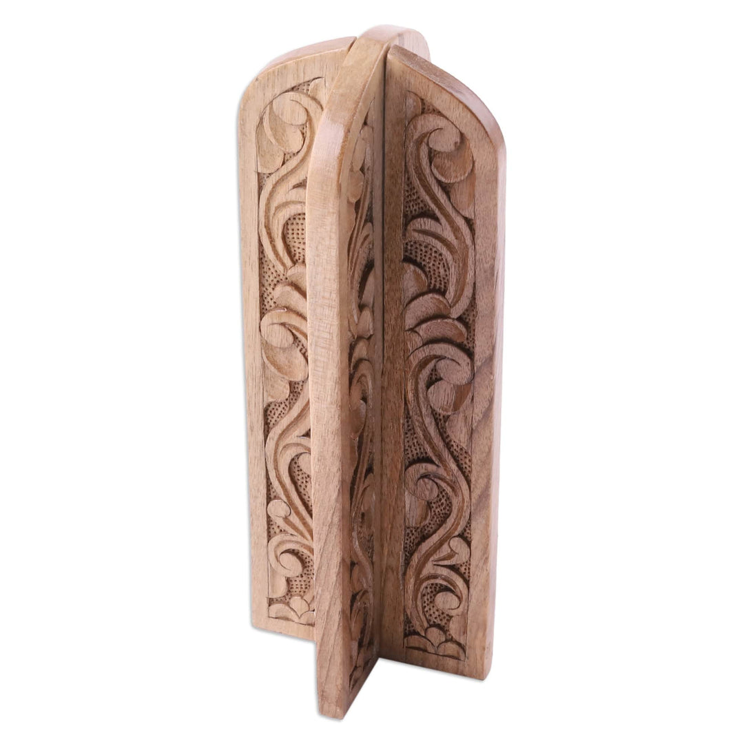 Handcrafted Leafy Minaret-Shaped Walnut Wood Home Accent - Minaret's Spirit