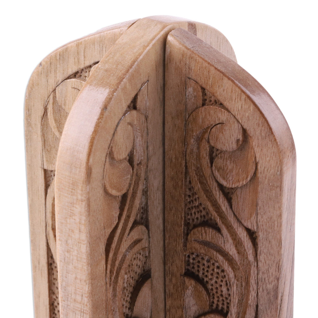 Handcrafted Leafy Minaret-Shaped Walnut Wood Home Accent - Minaret's Spirit