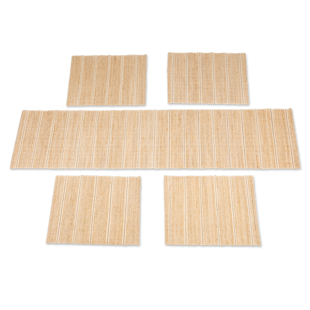 Off-White Cotton Blend Table Runner and Placemats (5 Pieces) - Off-White Aroma