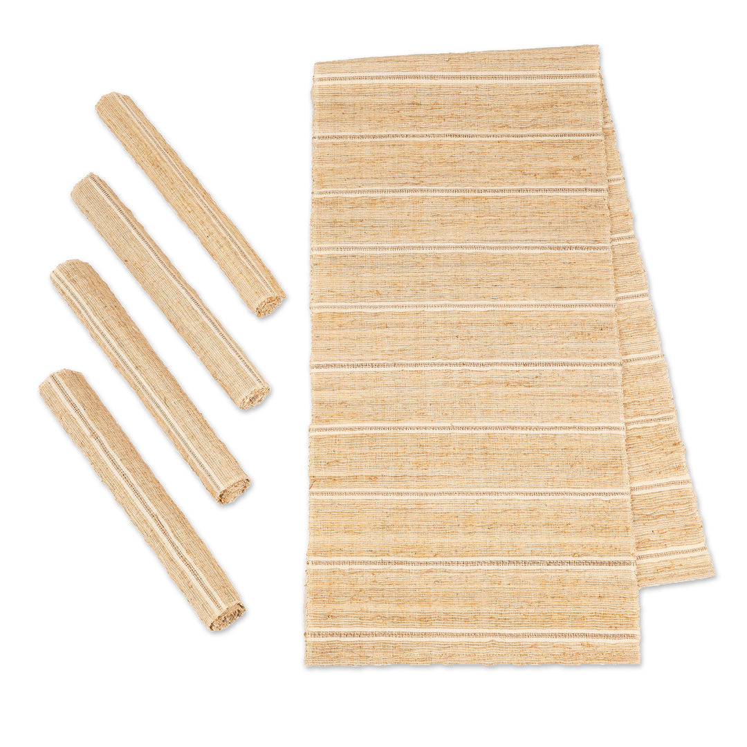 Off-White Cotton Blend Table Runner and Placemats (5 Pieces) - Off-White Aroma