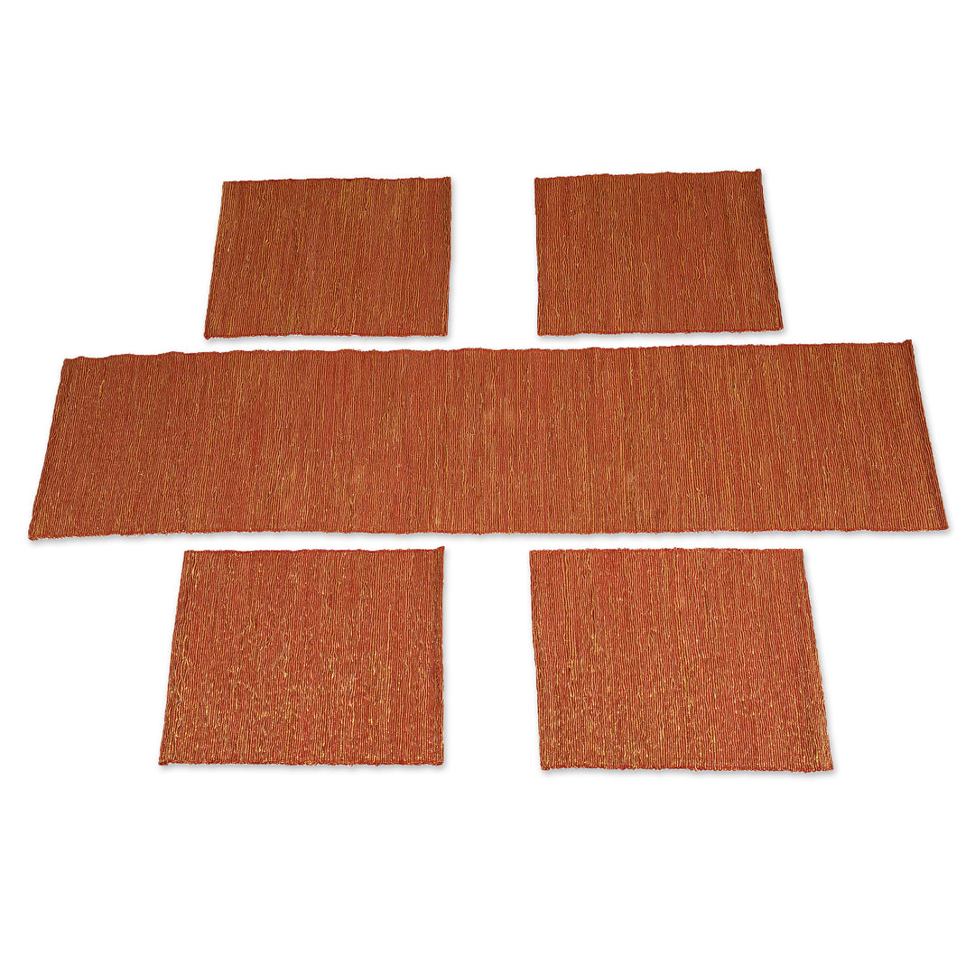 Orange Cotton Blend Table Runner and Placemats (5 Pieces) - Warm Aroma