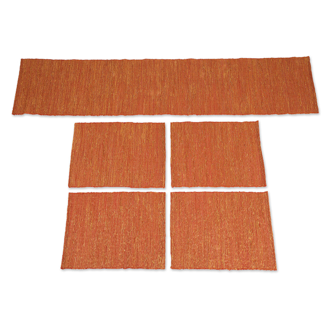 Orange Cotton Blend Table Runner and Placemats (5 Pieces) - Warm Aroma