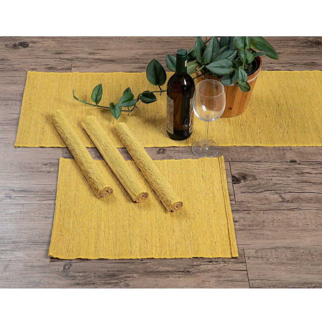 Yellow Cotton Blend Table Runner and Placemats (5 Pieces) - Yellow Aroma