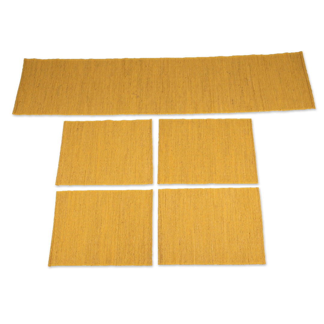 Yellow Cotton Blend Table Runner and Placemats (5 Pieces) - Yellow Aroma