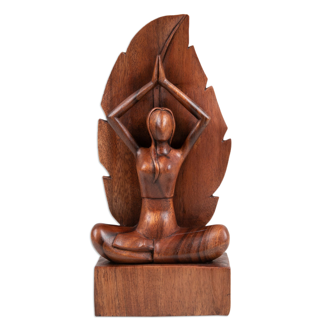 Hand-Carved Parvatasana Yoga Pose Suar Wood Sculpture - Parvatasana Pose