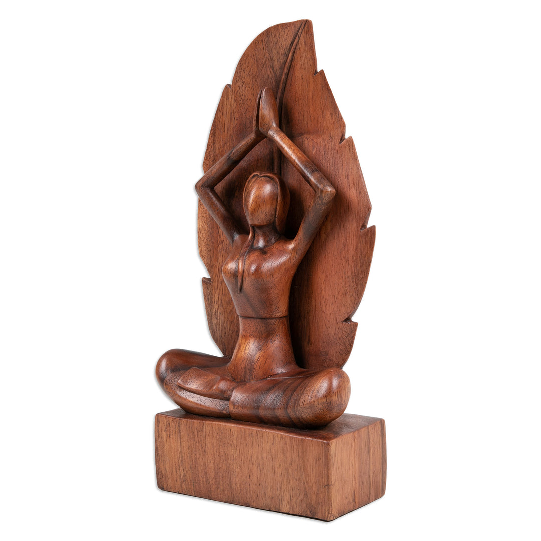 Hand-Carved Parvatasana Yoga Pose Suar Wood Sculpture - Parvatasana Pose