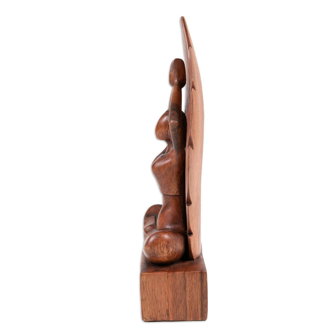 Hand-Carved Parvatasana Yoga Pose Suar Wood Sculpture - Parvatasana Pose