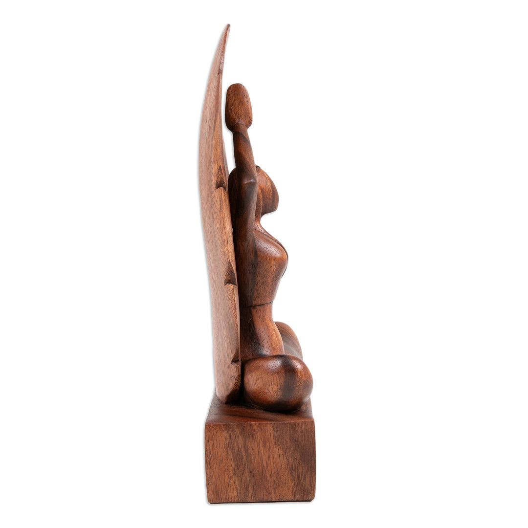 Hand-Carved Parvatasana Yoga Pose Suar Wood Sculpture - Parvatasana Pose
