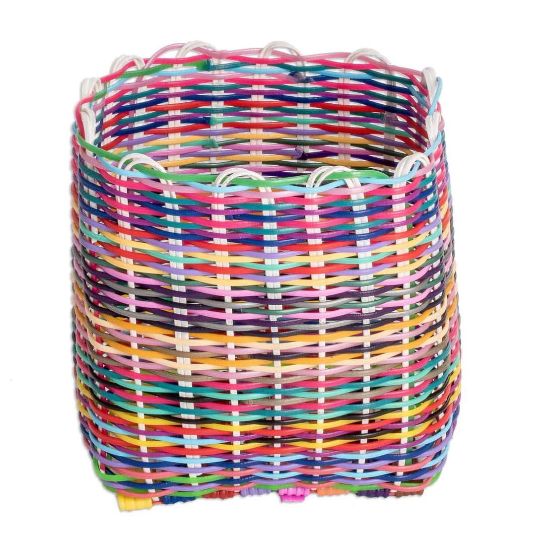 Handcrafted Striped Colorful Recycled Plastic Basket - Floral Thought