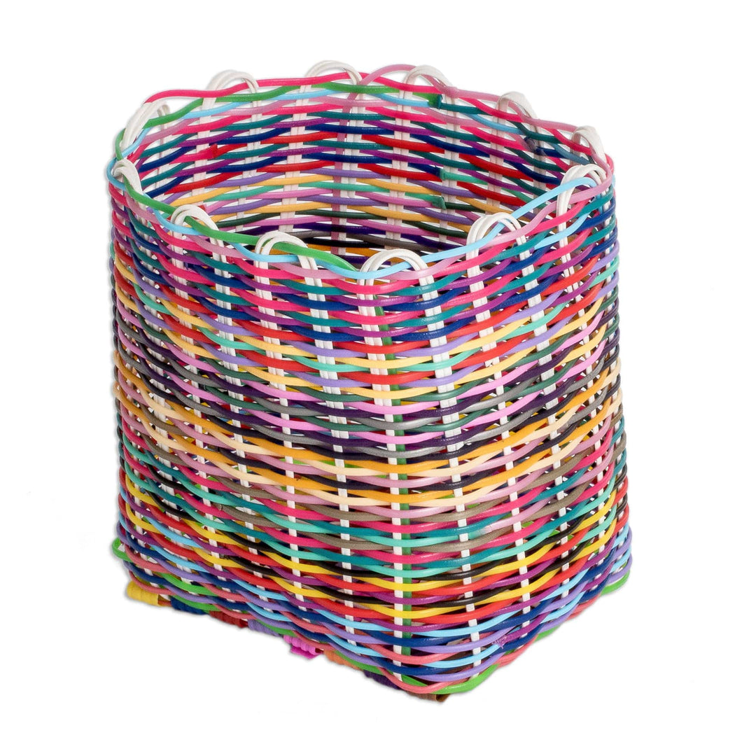 Handcrafted Striped Colorful Recycled Plastic Basket - Floral Thought