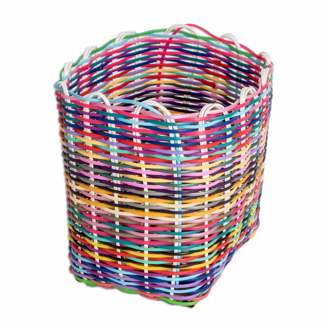 Handcrafted Striped Colorful Recycled Plastic Basket - Floral Thought