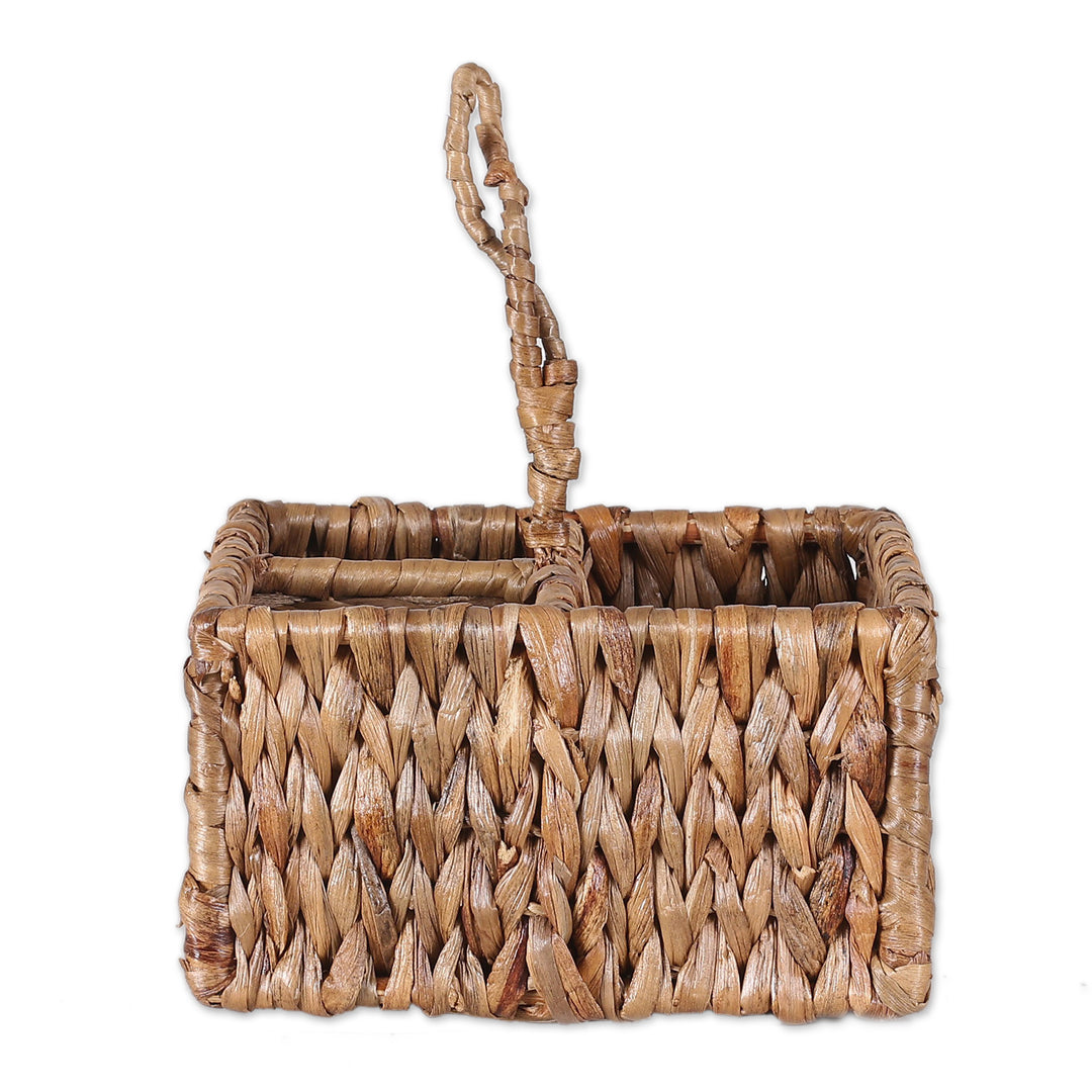 Water Hyacinth and Cane Fiber Three-Slot Cutlery Organizer - Neatly Natural