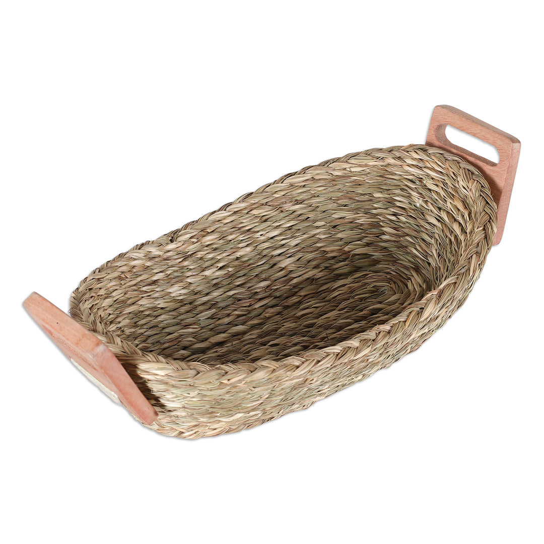 Handwoven Natural Sabai Grass Fiber Basket with Wood Handles - Forest Essentials