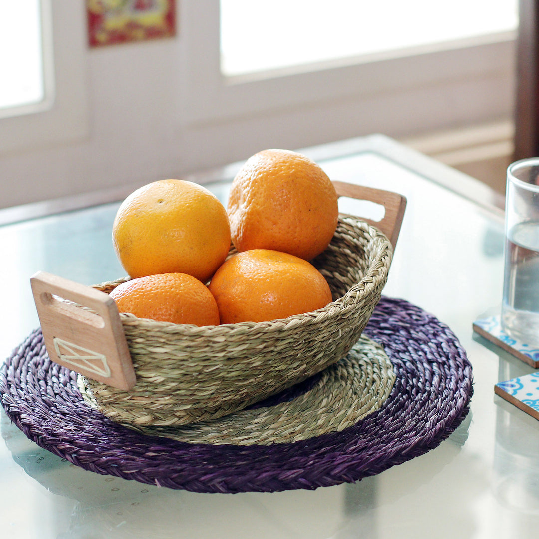 Handwoven Natural Sabai Grass Fiber Basket with Wood Handles - Forest Essentials