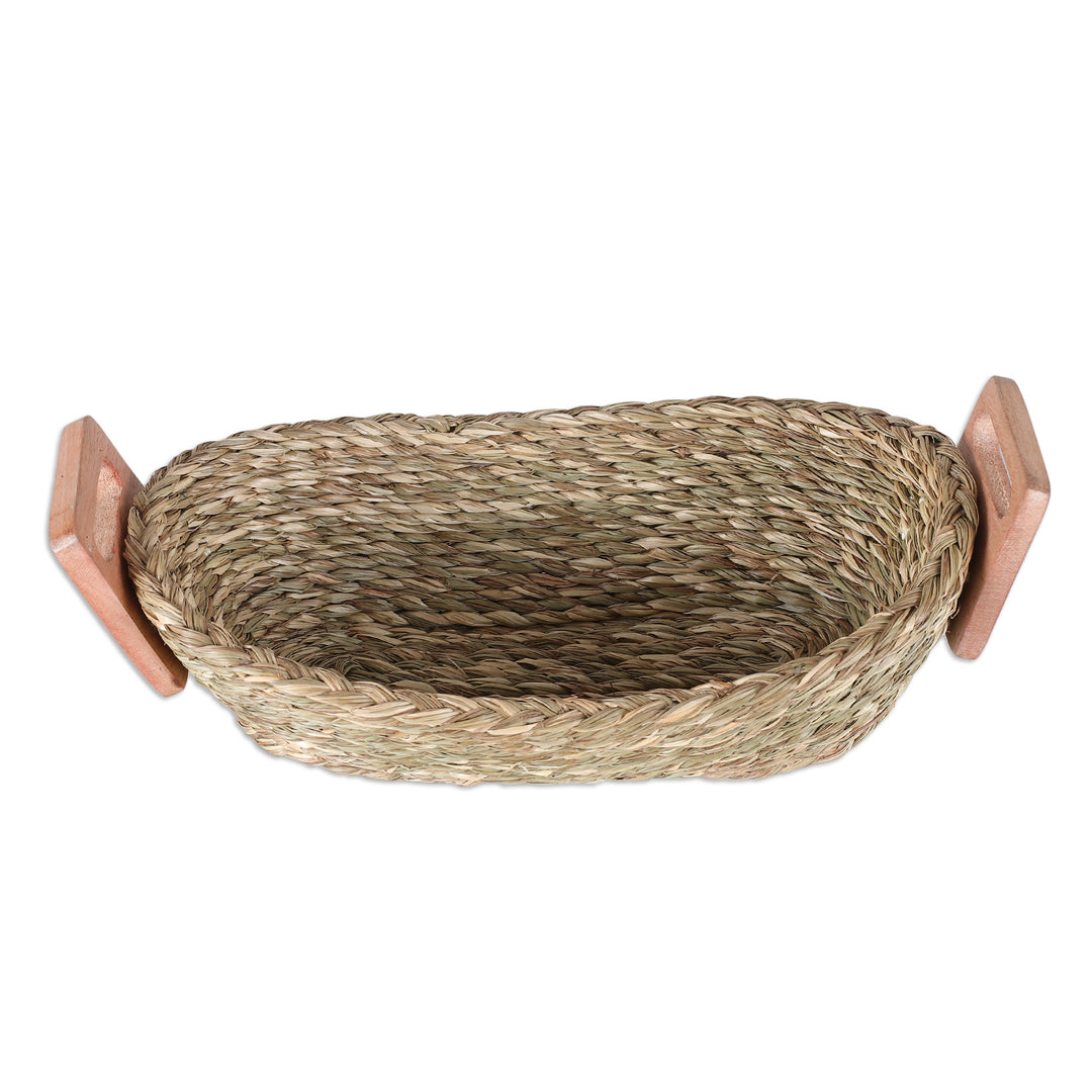 Handwoven Natural Sabai Grass Fiber Basket with Wood Handles - Forest Essentials