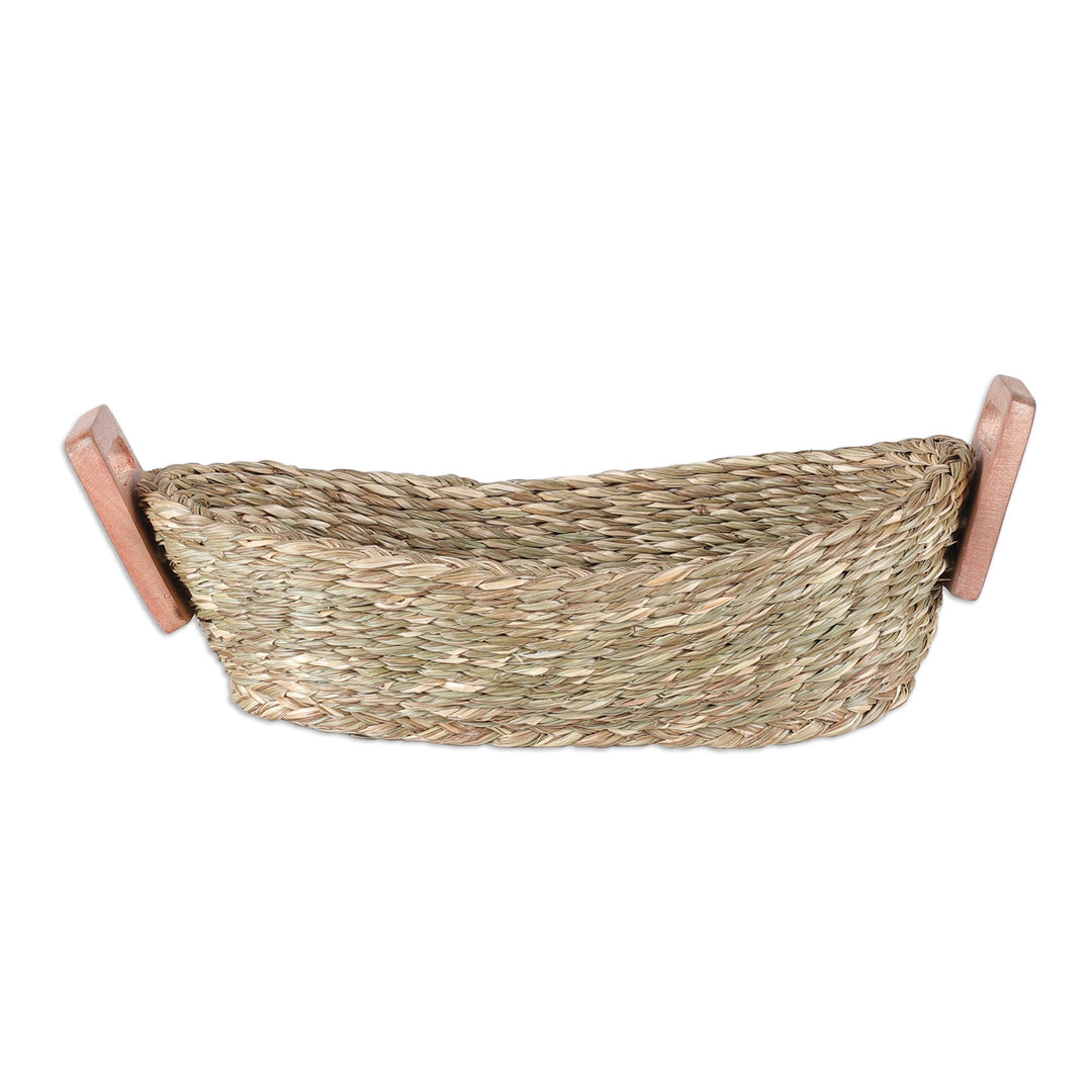 Handwoven Natural Sabai Grass Fiber Basket with Wood Handles - Forest Essentials