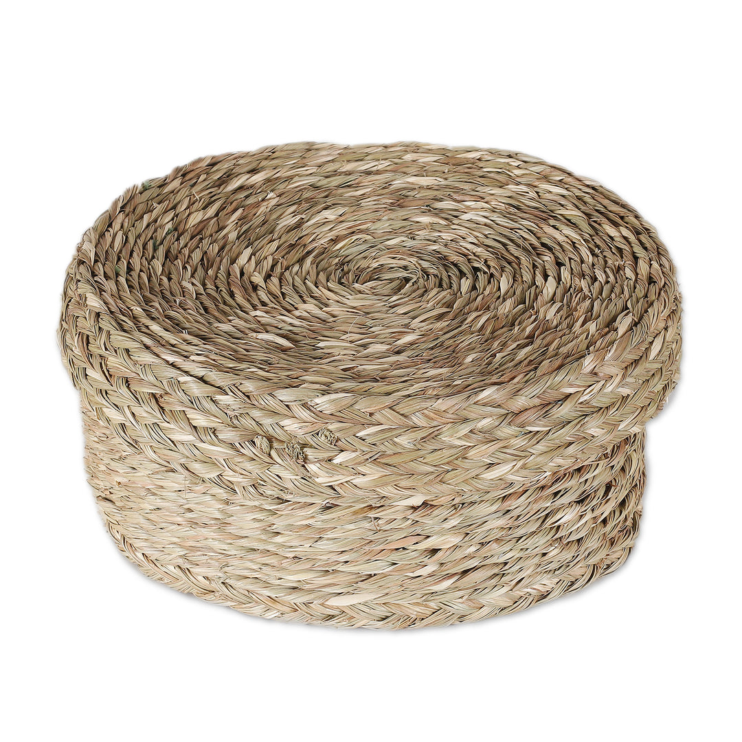 Handwoven Minimalist Round Natural Sabai Grass Fiber Basket - Rural Minimalism