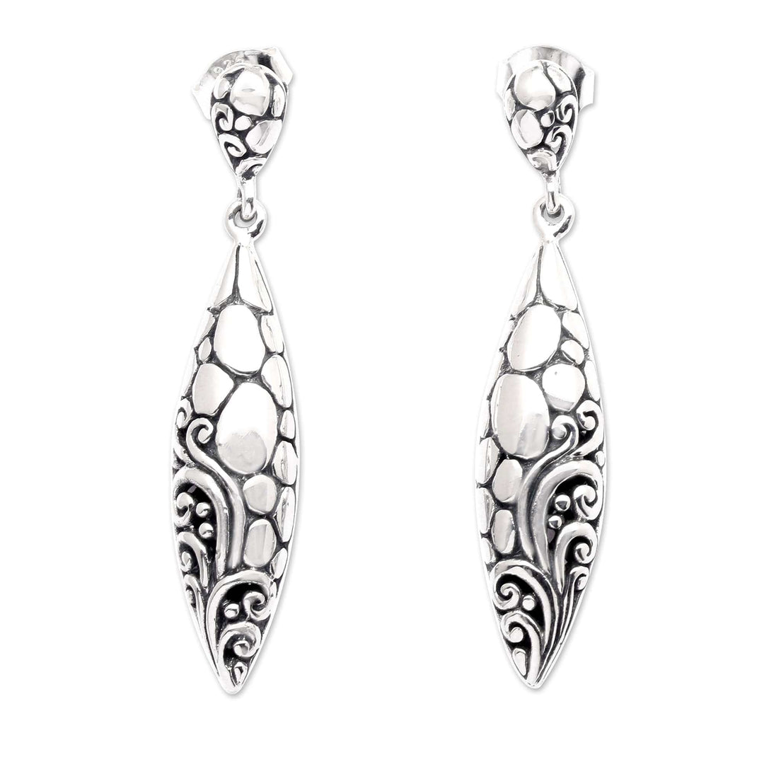 Classic Balinese Leaf-Shaped Sterling Silver Dangle Earrings - Goddess' Essence