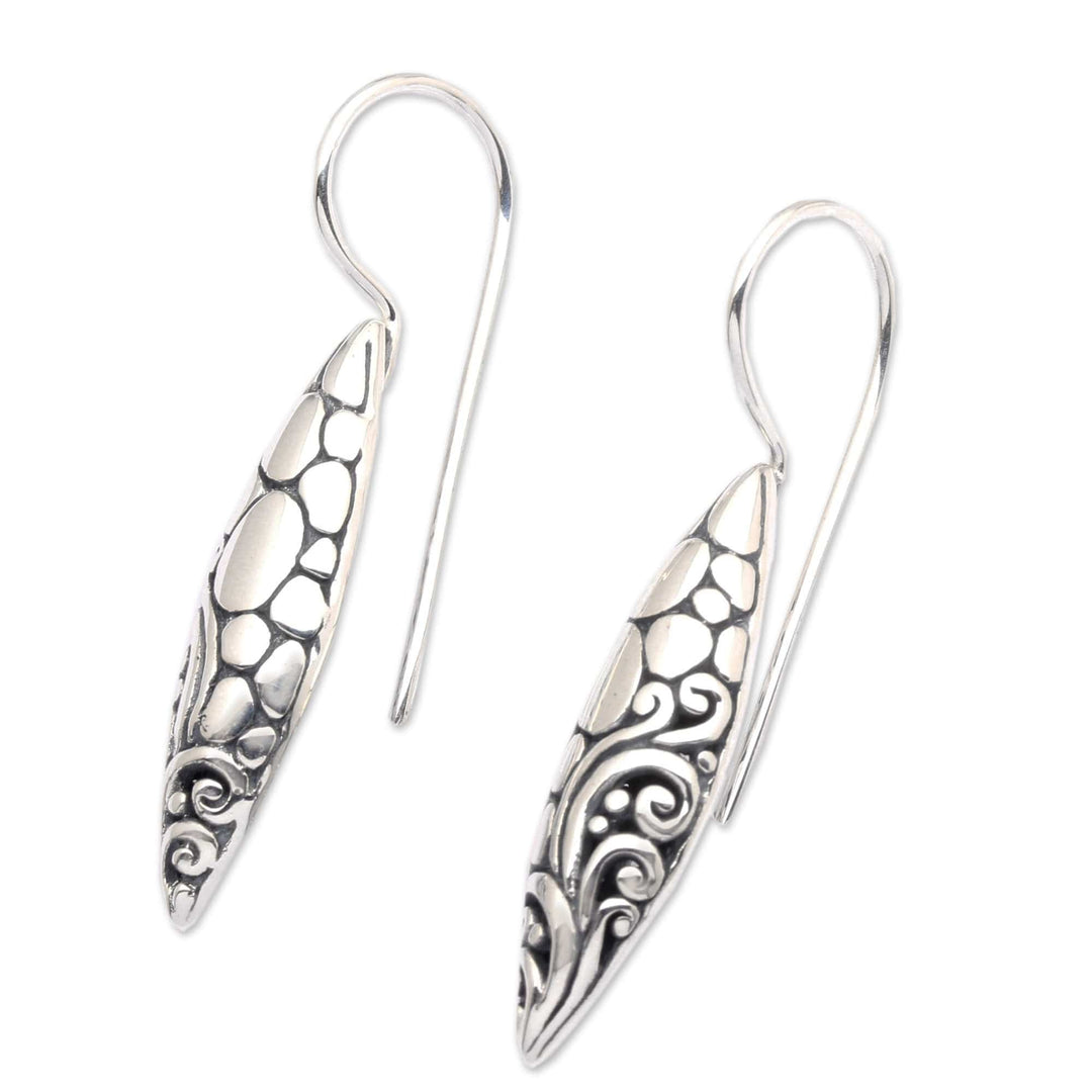 Classic Balinese Leaf-Shaped Sterling Silver Drop Earrings - Goddess' Moonlight