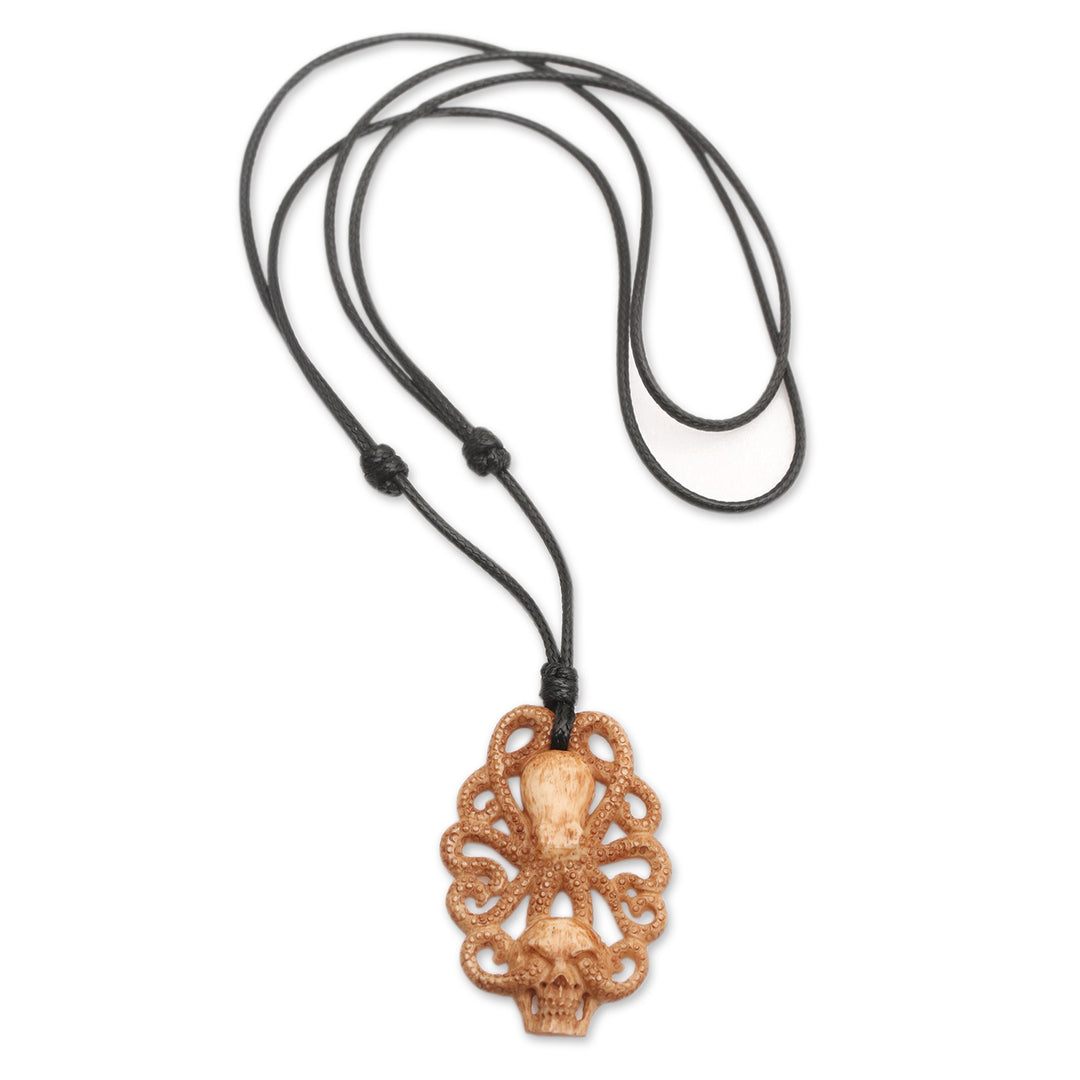 Hand-Carved Kraken-Themed Cotton Cord Pendant Necklace - King of Depths