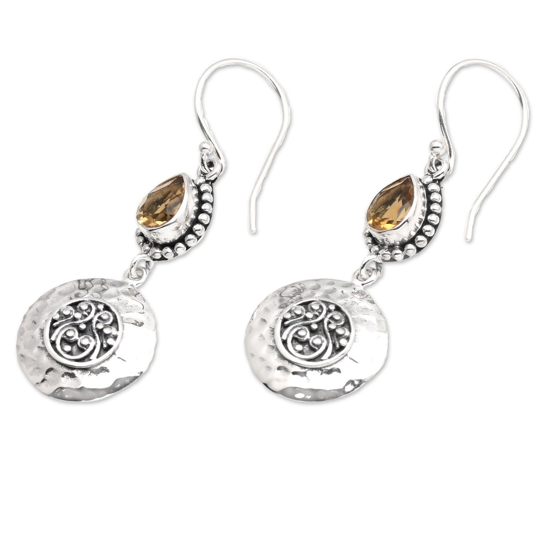 Textured Sterling Silver Pear-Shaped Citrine Dangle Earrings - Bali Yellow Paradise