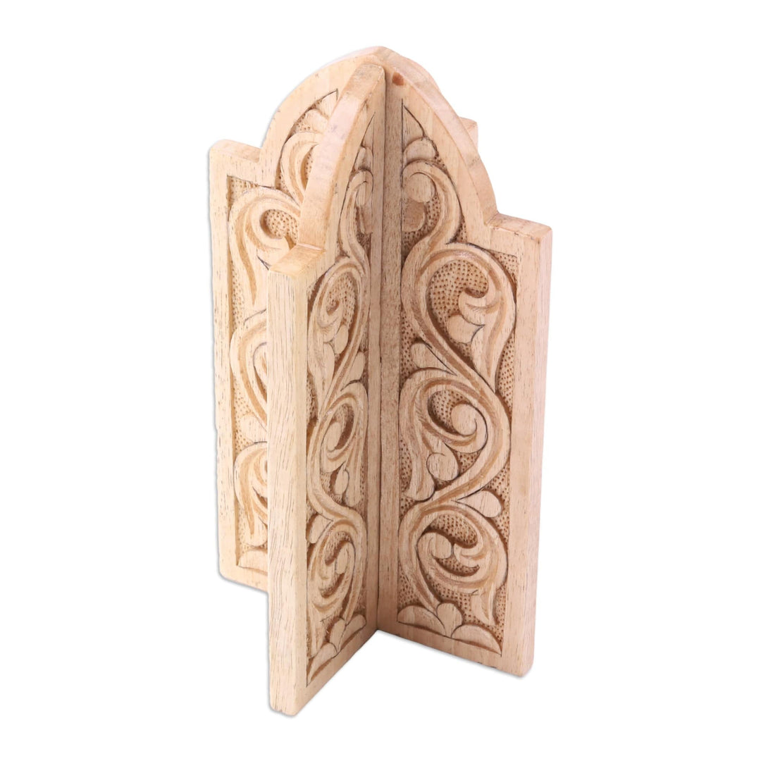 Handmade Leafy Minaret-Shaped Walnut Wood Home Accent - Minaret's Aura