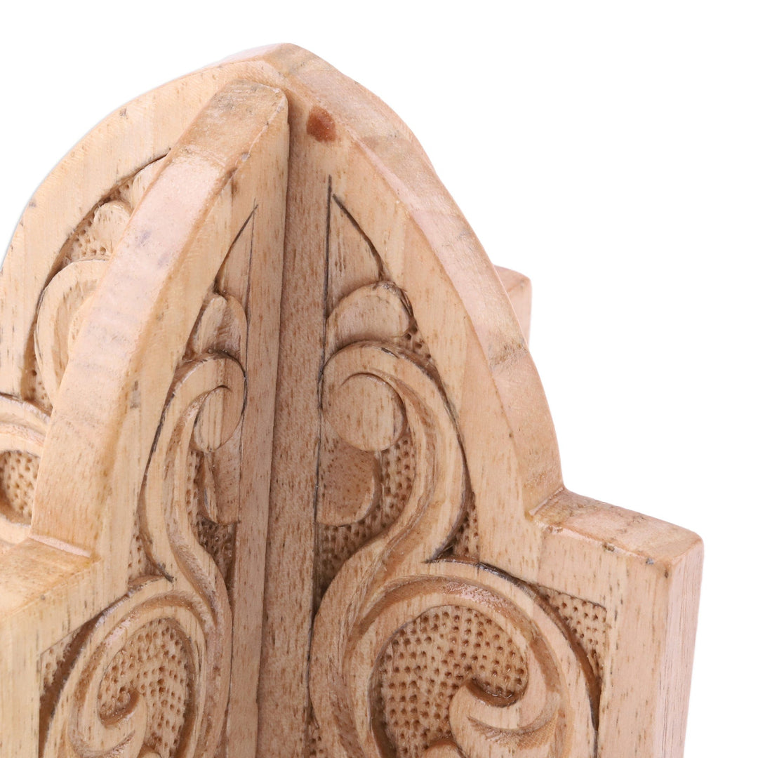 Handmade Leafy Minaret-Shaped Walnut Wood Home Accent - Minaret's Aura