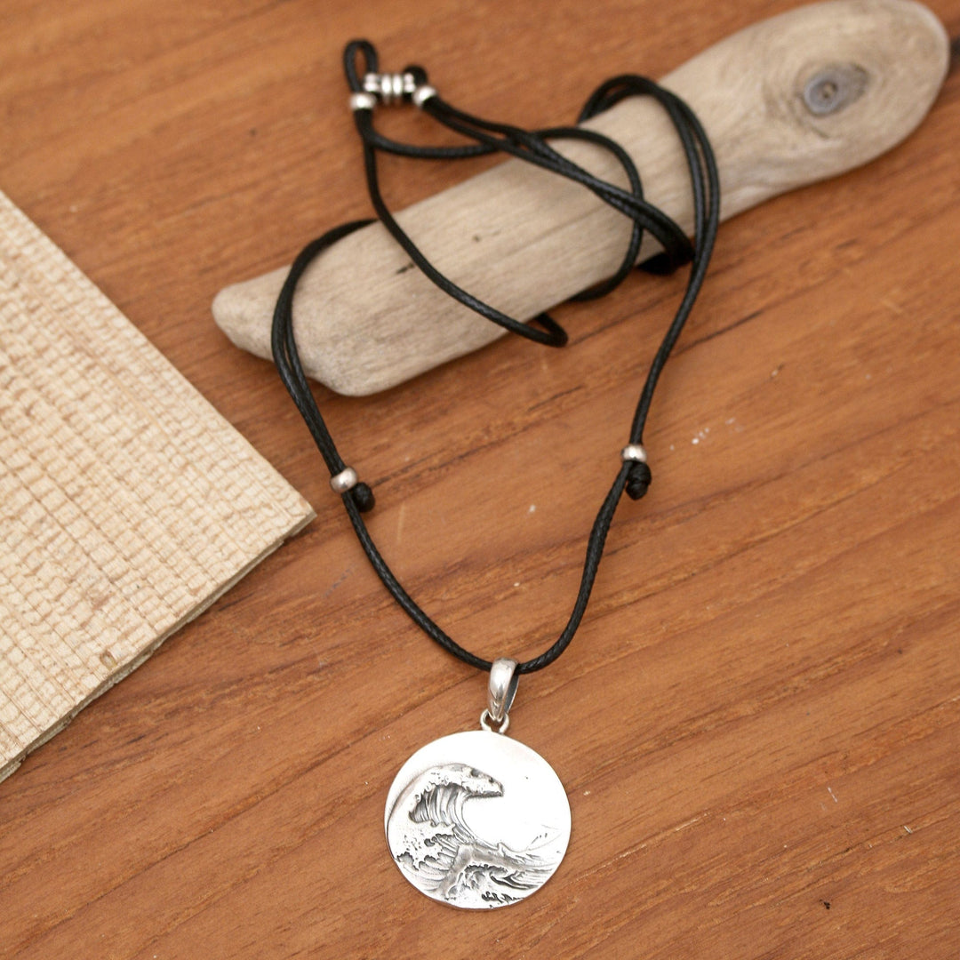 Men's Sterling Silver Breaking Wave-Themed Pendant Necklace - Mighty Wave