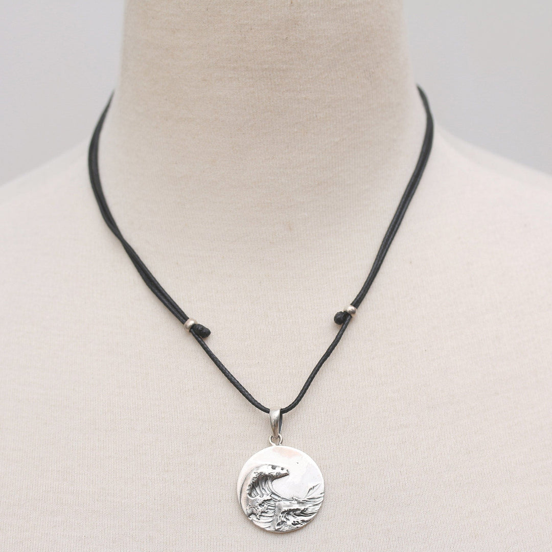 Men's Sterling Silver Breaking Wave-Themed Pendant Necklace - Mighty Wave