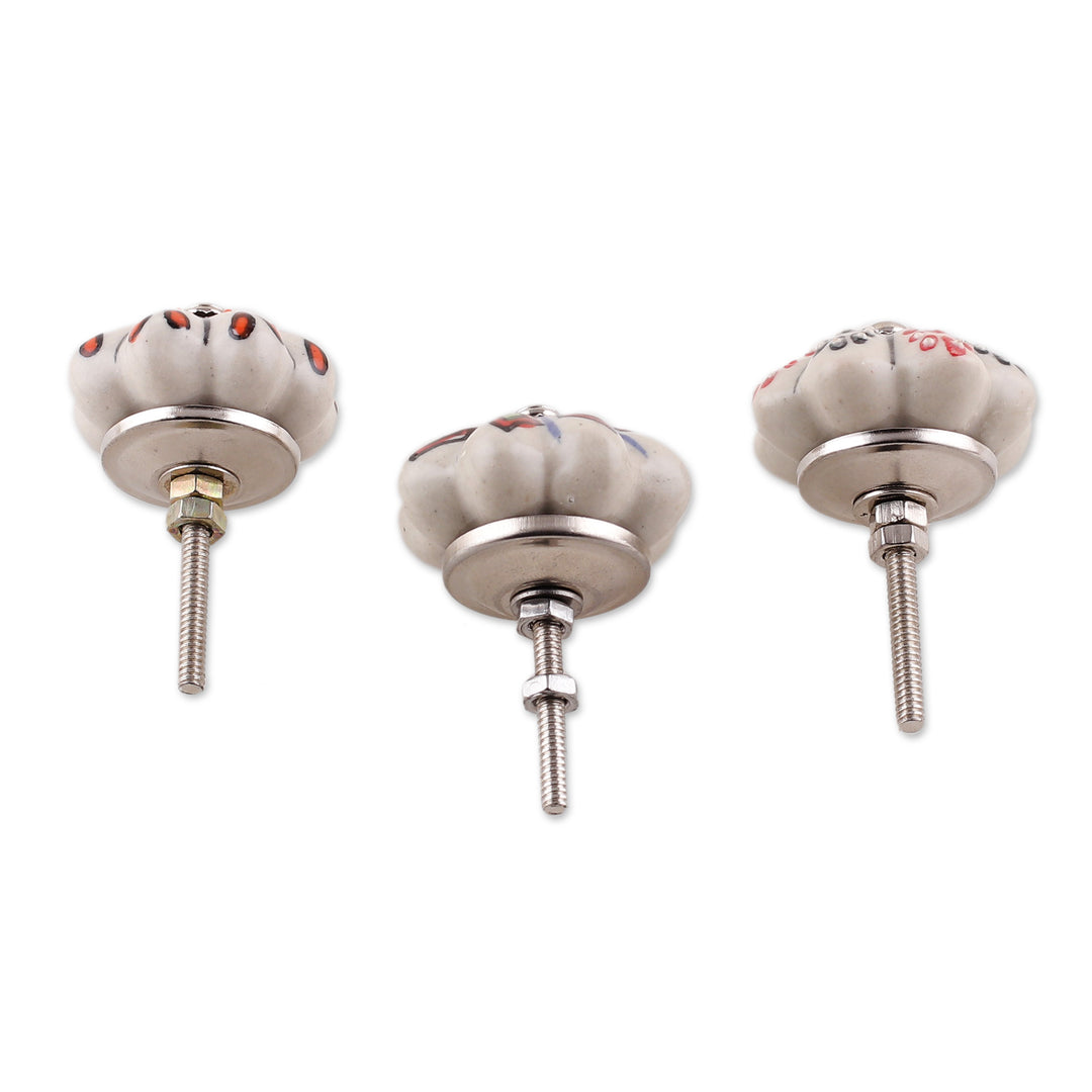 Set of Nine Floral Colorful Ceramic Knobs from India - Palatial Spring