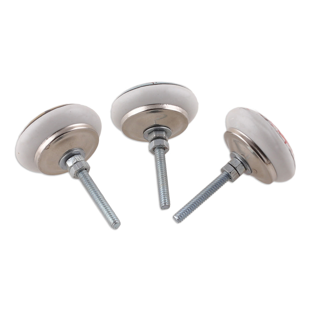 Set of 6 Hand-Painted Floral Mandala-Style Ceramic Knobs - Floral Dreams