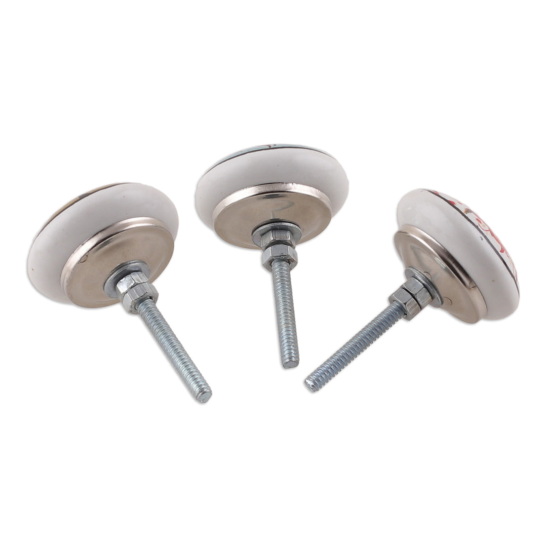 Set of 8 Nature-Inspired Hand-Painted Ceramic Knobs - Crimson Aura