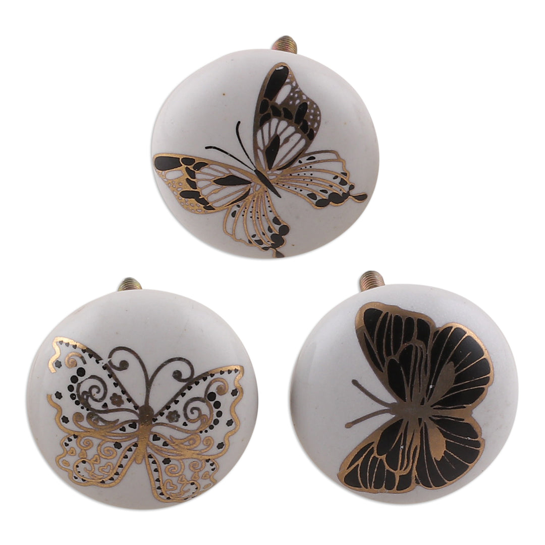 Set of 5 Hand-Painted Ceramic Knobs with Butterfly Motifs - Butterfly Magic