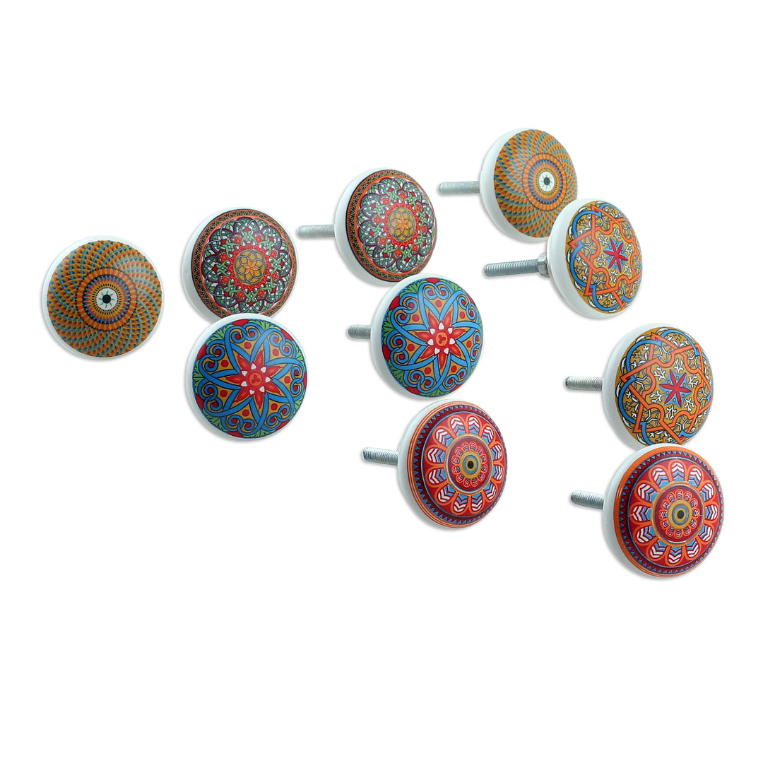 10 Hand-Painted Ceramic Knobs with Moroccan-Style Designs - Moroccan Style