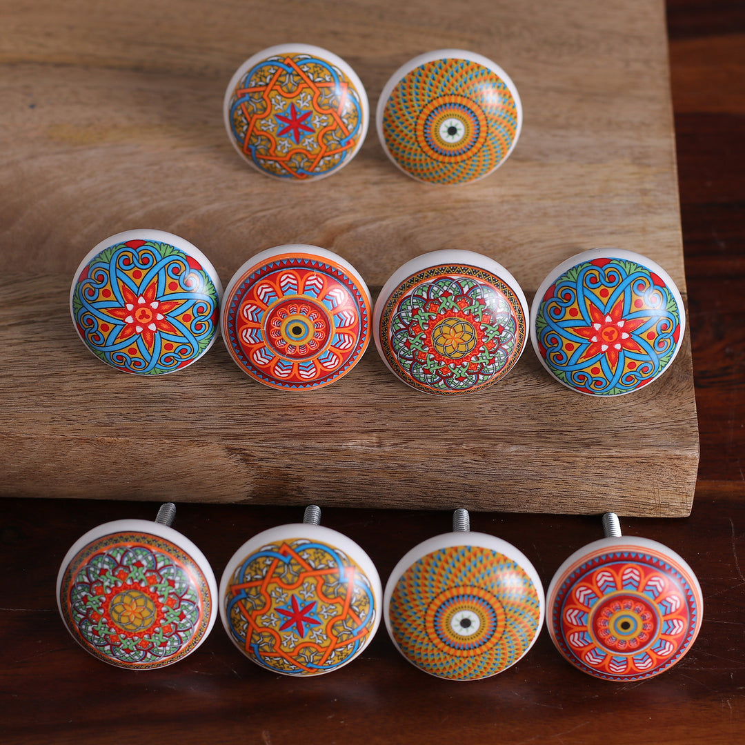 10 Hand-Painted Ceramic Knobs with Moroccan-Style Designs - Moroccan Style