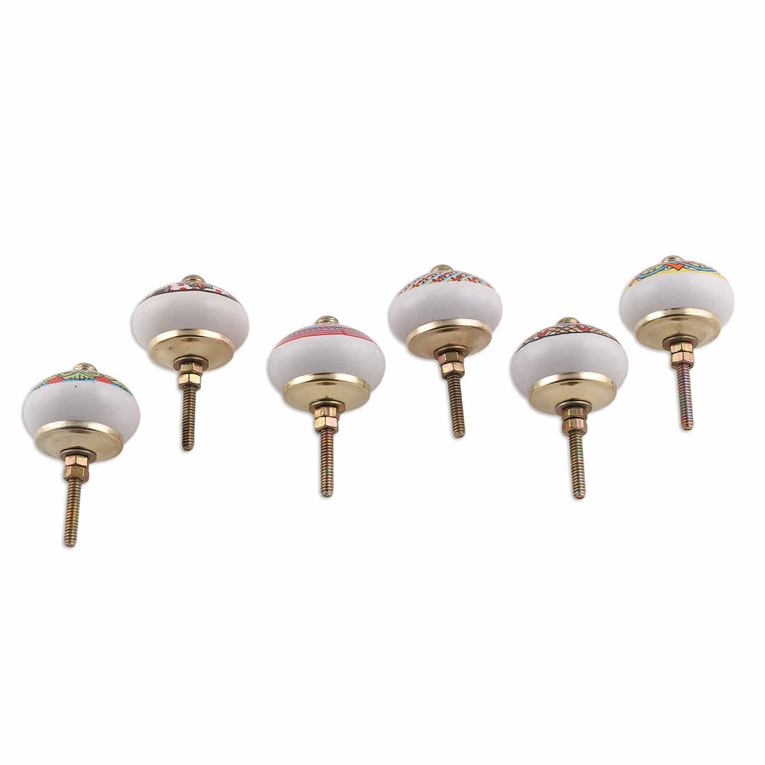 6 Hand-Painted Ceramic Knobs with Moroccan-Style Accents - Moroccan Delight