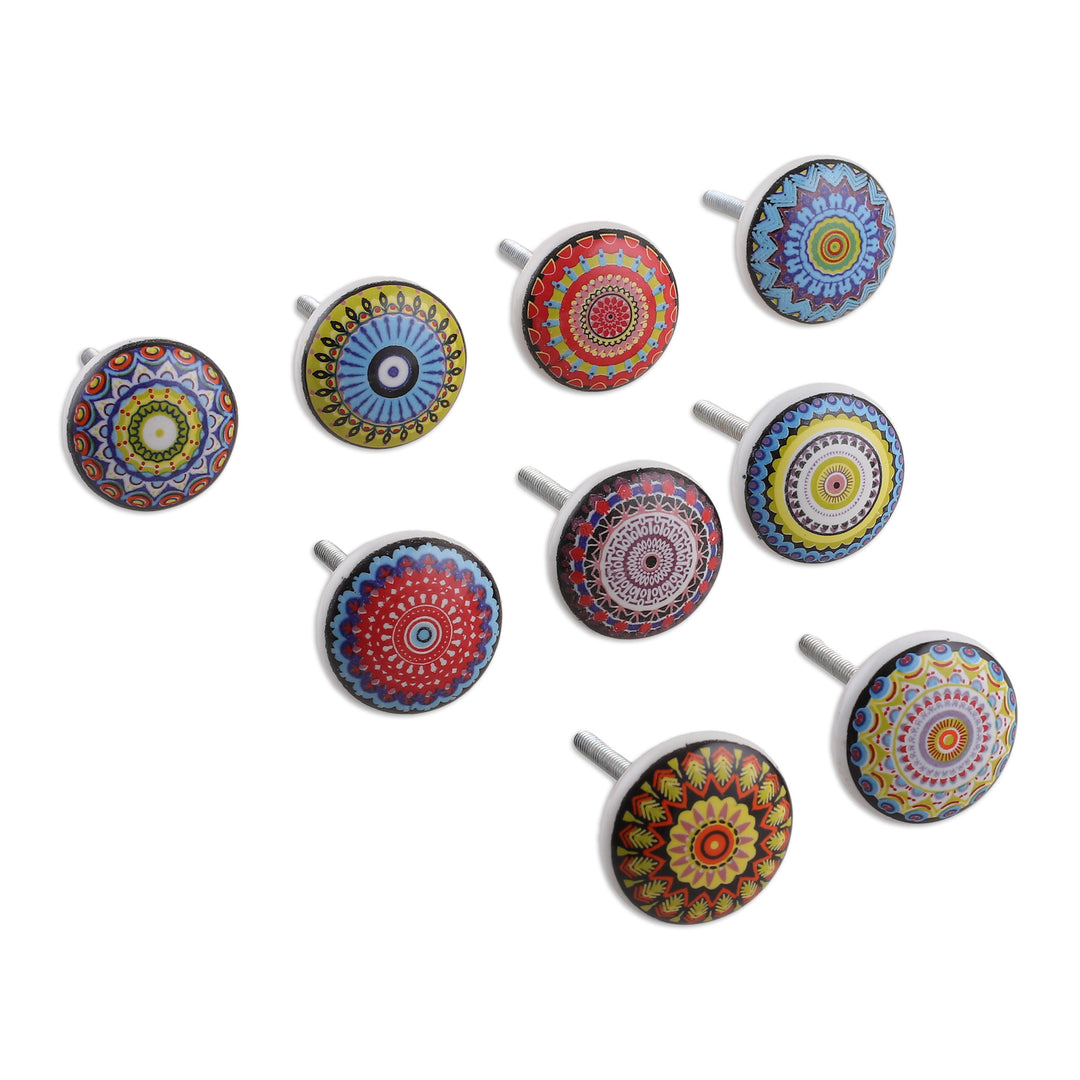 9 Hand-Painted Ceramic Knobs with Moroccan-Style Motifs - Moroccan Glory