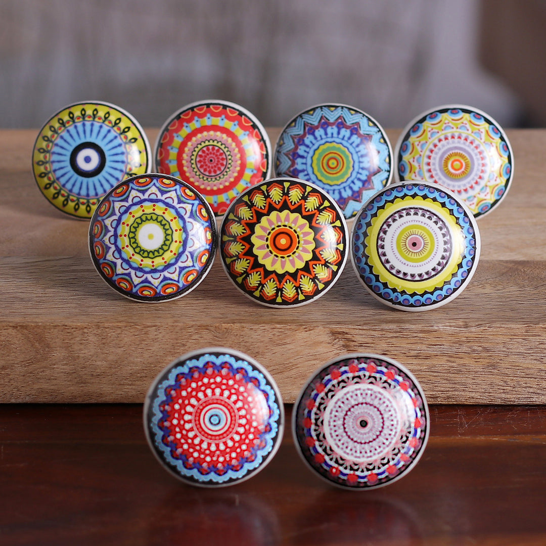 9 Hand-Painted Ceramic Knobs with Moroccan-Style Motifs - Moroccan Glory