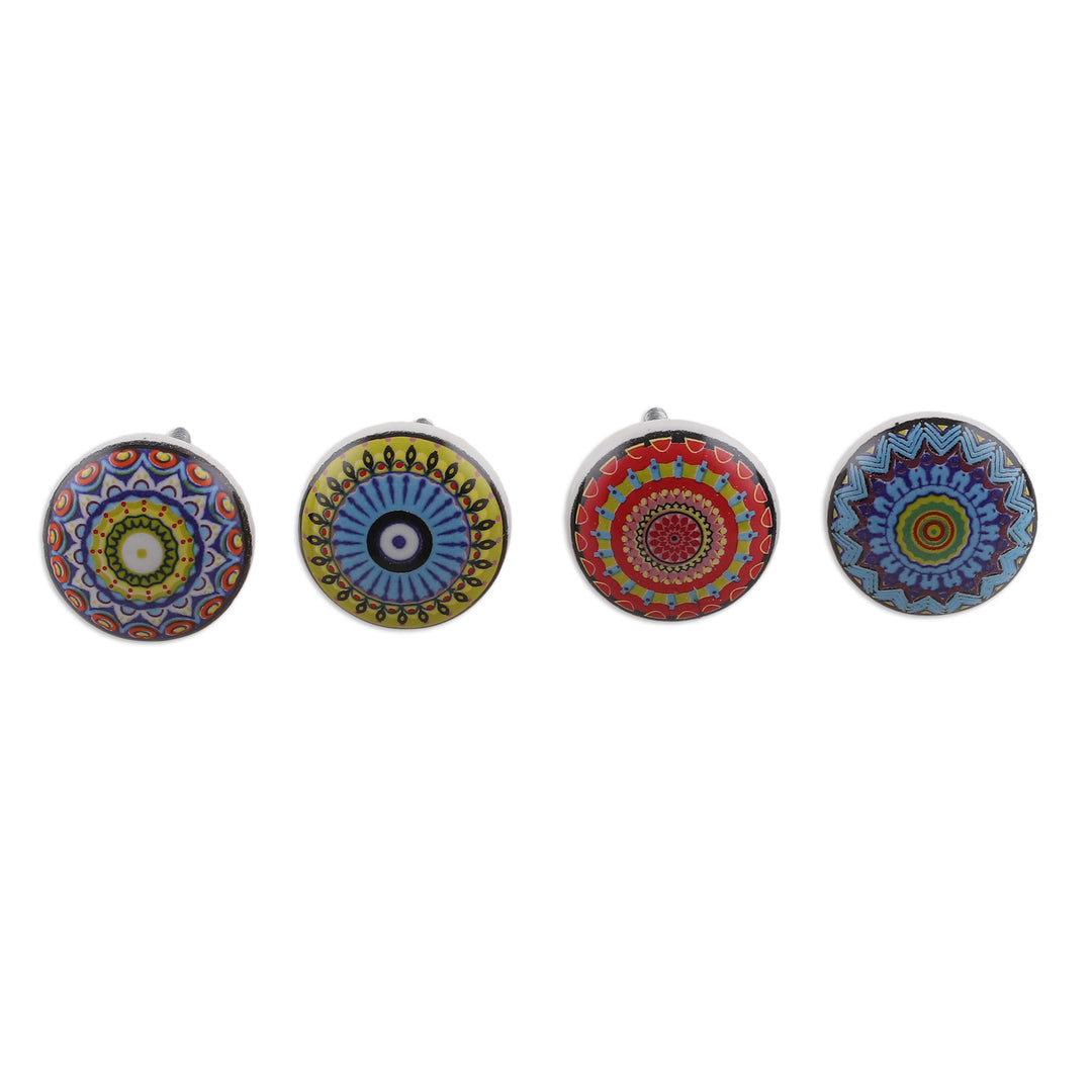 9 Hand-Painted Ceramic Knobs with Moroccan-Style Motifs - Moroccan Glory