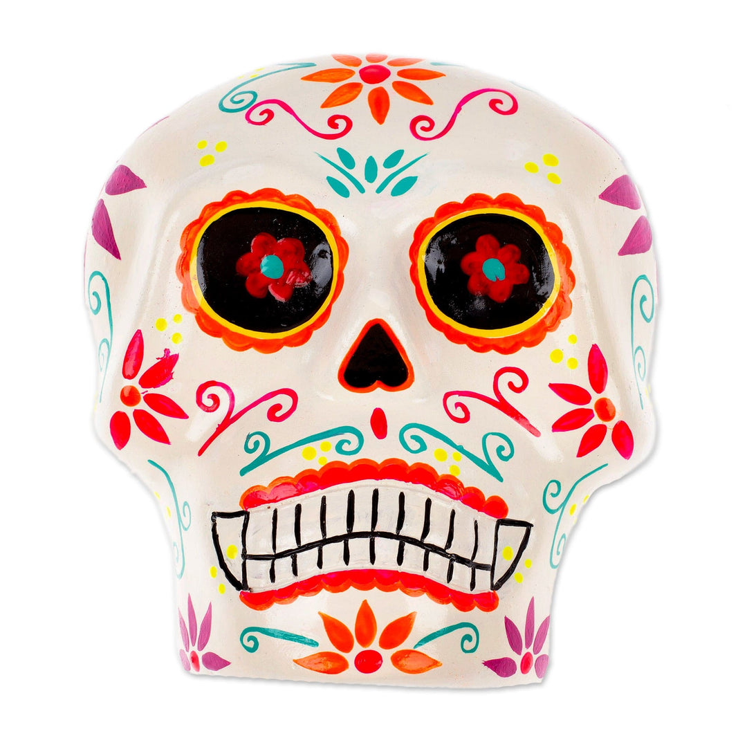 Hand-Painted Floral Day of the Dead Skull Ceramic Wall Art - Face of the Underworld