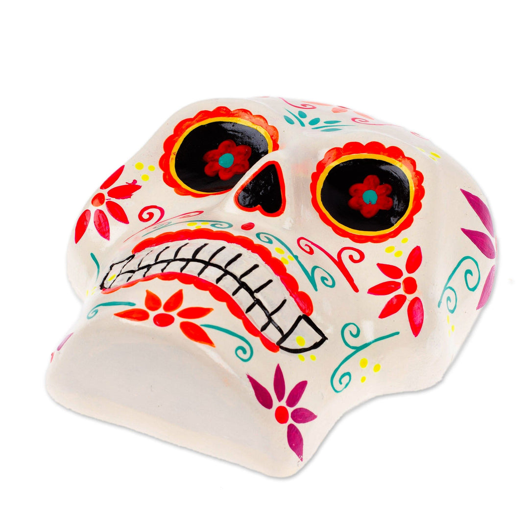 Hand-Painted Floral Day of the Dead Skull Ceramic Wall Art - Face of the Underworld