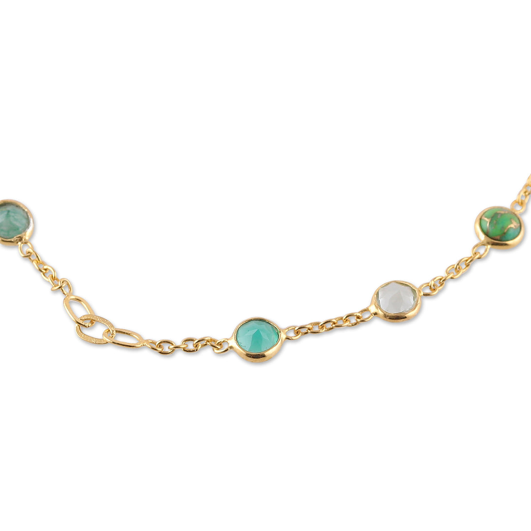 18k Gold-Plated 1-Carat Multi-Gemstone Station Bracelet - Green Divinity