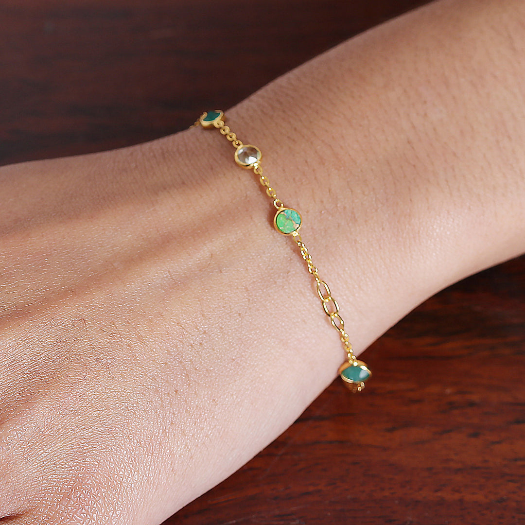 18k Gold-Plated 1-Carat Multi-Gemstone Station Bracelet - Green Divinity