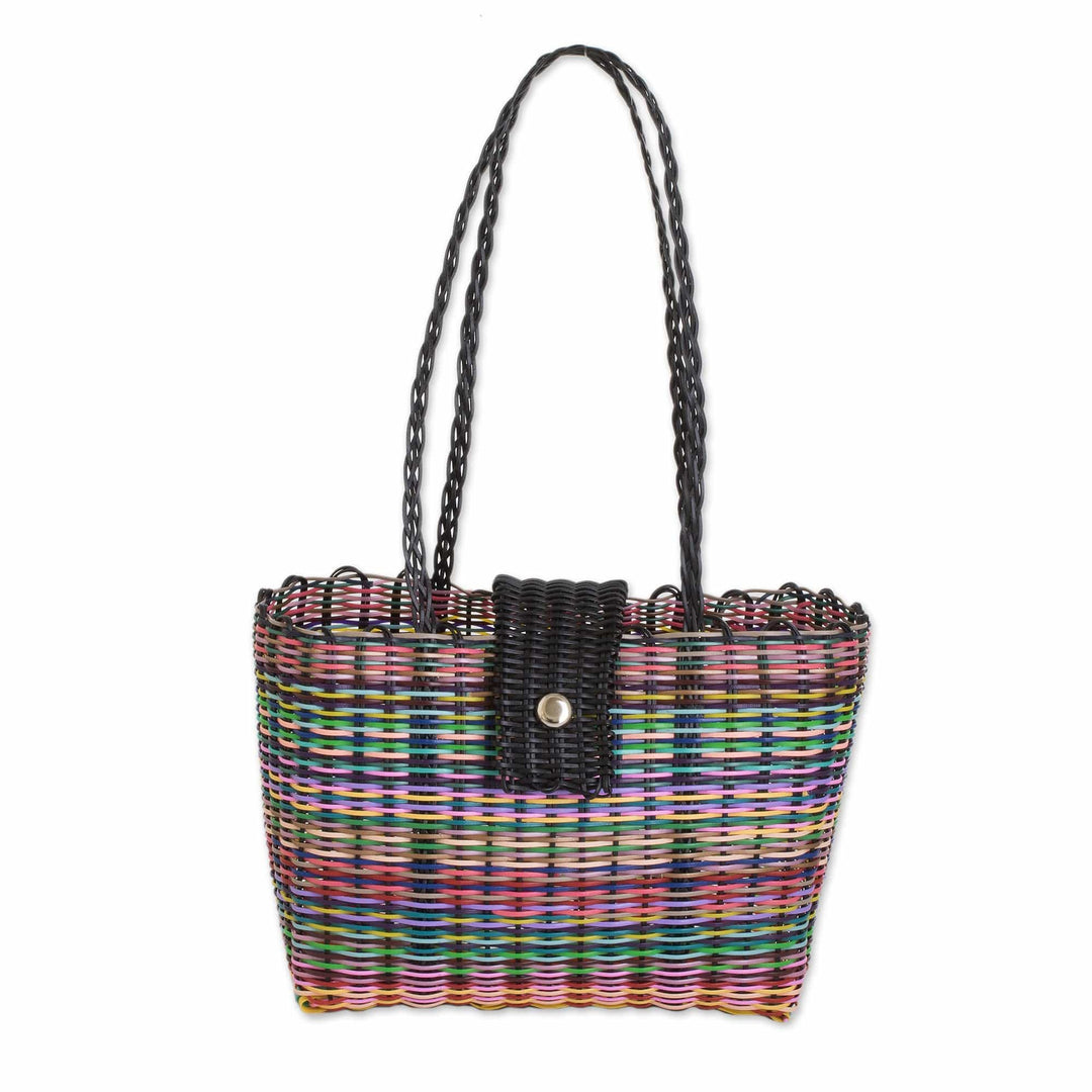 Eco-Friendly Hand-Woven Recycled Vinyl Cord Tote Bag - Colors of Happiness
